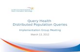 Query Health Distributed Population Queries Implementation Group Meeting March 13, 2012.