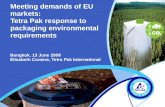 Meeting demands of EU markets: Tetra Pak response to packaging environmental requirements Bangkok, 13 June 2008 Elisabeth Comere, Tetra Pak International.