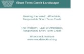Short Term Credit Landscape Meeting the Need: Affordable, Responsible Short Term Credit The Problem: Lack of Affordable, Responsible Short Term Credit.