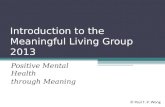 Introduction to the Meaningful Living Group 2013 Positive Mental Health through Meaning © Paul T. P. Wong.