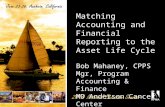 Matching Accounting and Financial Reporting to the Asset Life Cycle Bob Mahaney, CPPS Mgr, Program Accounting & Finance MD Anderson Cancer Center.