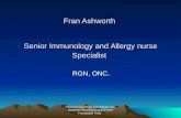 Clinical Immunology and Allergy Unit, Sheffield Teaching Hospitals NHS Foundation Trust Fran Ashworth Senior Immunology and Allergy nurse Specialist RGN,
