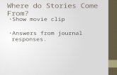 Where do Stories Come From? Show movie clip Answers from journal responses.