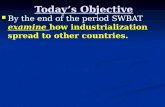 Today’s Objective By the end of the period SWBAT examine how industrialization spread to other countries. By the end of the period SWBAT examine how industrialization.