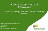 "Electricity for All" Programme Access to energy and its link with energy storage Global Sustainable Electricity Partnership UN ECLAC Rio de Janeiro, April.