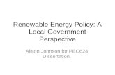 Renewable Energy Policy: A Local Government Perspective Alison Johnson for PEC624: Dissertation.