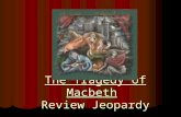 The Tragedy of Macbeth Review Jeopardy Categories 500 400 300 200 100 MORE Quotes ACTS III, IV, AND V ACTS I AND II ACTS I AND II BACKGROUND BACKGROUNDQUOTES.