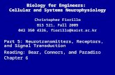 Biology for Engineers: Cellular and Systems Neurophysiology Christopher Fiorillo BiS 521, Fall 2009 042 350 4326, fiorillo@kaist.ac.kr Part 5: Neurotransmitters,