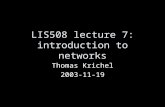 LIS508 lecture 7: introduction to networks Thomas Krichel 2003-11-19.