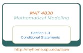 MAT 4830 Mathematical Modeling Section 1.3 Conditional Statements .