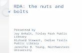 RDA: the nuts and bolts Presented by Joy Anhalt, Tinley Park Public Library Richard Stewart, Indian Trails Public Library Jennifer B. Young, Northwestern.