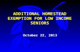 ADDITIONAL HOMESTEAD EXEMPTION FOR LOW INCOME SENIORS October 22, 2013.