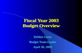 Fiscal Year 2003 Budget Overview Debbie Curtis Budget Team Leader April 30, 2003.