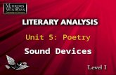 Unit 5: Poetry Sound Devices. Poetry lifts the veil from the hidden beauty of the world, and makes familiar objects be as if they were not familiar. —Percy.