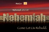 Back to 1 Nehemiah 13:1-14. The first few chaptersChapters10-12 Mourning because of the Jerusalem’s condition Celebration because of the finished work.
