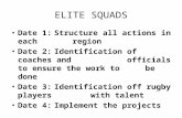 ELITE SQUADS Date 1:Structure all actions in each region Date 2:Identification of coaches and officials to ensure the work to be done Date 3:Identification.