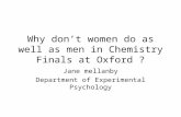 Why don’t women do as well as men in Chemistry Finals at Oxford ? Jane mellanby Department of Experimental Psychology.