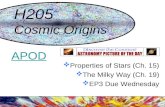 H205 Cosmic Origins  Properties of Stars (Ch. 15)  The Milky Way (Ch. 19)  EP3 Due Wednesday APOD.