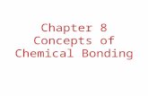 Chapter 8 Concepts of Chemical Bonding. Chemical Bonds Three basic types of bonds:  Ionic Electrostatic attraction between ions  Covalent Sharing of.