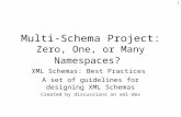 1 Multi-Schema Project: Zero, One, or Many Namespaces? XML Schemas: Best Practices A set of guidelines for designing XML Schemas Created by discussions.