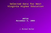Selected Data for West Virginia Higher Education J. Michael Mullen WVFAA November 6, 2003.