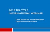 2012 TIG CYCLE INFORMATIONAL WEBINAR David Bonebrake, Jane Ribadeneyra Legal Services Corporation.