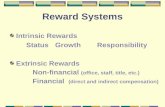Reward Systems Intrinsic Rewards Status Growth Responsibility Extrinsic Rewards Non-financial (office, staff, title, etc.) Financial (direct and indirect.