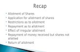 ï½ Allotment of Shares ï½ Application for allotment of shares ï½ Restrictions as to allotment ï½ Repayment as to allotment ï½ Effect of irregular allotment