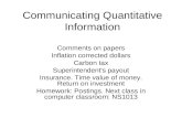 Communicating Quantitative Information Comments on papers Inflation corrected dollars Carbon tax Superintendent's payout Insurance. Time value of money.