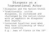 Diaspora as a Transnational Actor Diasporas and the Nation-States Traditionally victim diasporas, as victimized and challenged by the nation-states with.