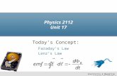 Physics 2112 Unit 17 Today’s Concept: Faraday’s Law Lenz’s Law Electricity & Magnetism Lecture 17, Slide 1.