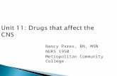 Unit 11: Drugs that affect the CNS Nancy Pares, RN, MSN NURS 1950 Metropolitan Community College.