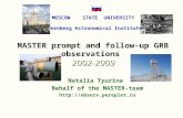 Natalia Tyurina Behalf of the MASTER-team  MOSCOW STATE UNIVERSITY Sternberg Astronomical Institute MASTER prompt and follow-up.