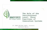 The Role of the Institutional Level: Three Functions of Innovation Systems IP INNO-NATOUR 2010, Suceava Gerhard Weiss.