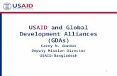 1 USAID and Global Development Alliances (GDAs) Carey N. Gordon Deputy Mission Director USAID/Bangladesh.
