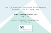 How to Promote Business Development Through Vendor Programs China Leasing Summit 2011 June 23,2011 Jonathan L. Fales, Senior Managing Director The Alta.