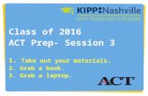 Class of 2016 ACT Prep- Session 3 1. Take out your materials. 2. Grab a book. 3. Grab a laptop.