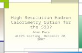 High Resolution Hadron Calorimetry Option for the SiD? Adam Para ALCPG meeting, December 20, 2007.