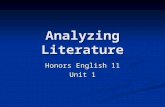 Analyzing Literature Honors English 11 Unit 1. Step I: What is your first impression of the literary work? 1. What expectations or preconceptions do you.