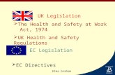 The Health and Safety at Work Act, 1974  UK Health and Safety Regulations UK Legislation  EC Directives EC Legislation Elma Graham.