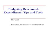 Budgeting Revenues & Expenditures: Tips and Tools May 2008 Presenters: Nikita Johnson and David Bein.