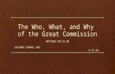 The Who, What, and Why of the Great Commission MATTHEW 28:16-20 CALVARY CHAPEL OKC 3-11-15.