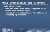 Unit 13: Operating In a COOP Environment Unit Introduction and Overview Unit objectives:  How the COOP plan works together with other contingency plans.