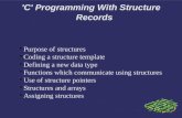 'C' Programming With Structure Records Purpose of structures Coding a structure template Defining a new data type Functions which communicate using structures.