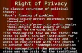 Right of Privacy The classic conundrum of political theory:  Book’s framing of problem:  should society protect individuals from themselves?  should.