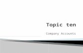 Company Accounts.  Topic 9 we learnt how to account for partnerships  In this topic we shall learn;  Accounting for a company’s share capital,  Debentures.