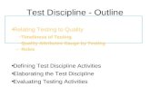 Relating Testing to Quality –Timeliness of Testing –Quality Attributes Gauge by Testing –Roles Defining Test Discipline Activities Elaborating the Test.