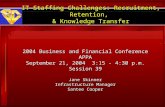 IT Staffing Challenges: Recruitment, Retention, & Knowledge Transfer 2004 Business and Financial Conference APPA September 21, 2004 3:15 - 4:30 p.m. Session.