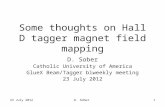 23 July 2012D. Sober1 Some thoughts on Hall D tagger magnet field mapping D. Sober Catholic University of America GlueX Beam/Tagger biweekly meeting 23.