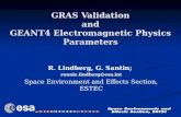 GRAS Validation and GEANT4 Electromagnetic Physics Parameters R. Lindberg, G. Santin; ronnie.lindberg@esa.int Space Environment and Effects Section, ESTEC.